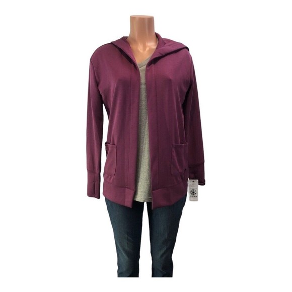 Gaian Small Women Cardigan, Sweater Hoodie 2 Pocket Purple Yoga Activewear NWT - Picture 3 of 16
